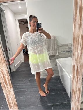 Johnny Was Sheer White Stormi Eyelet Embroidered Tunic/dress